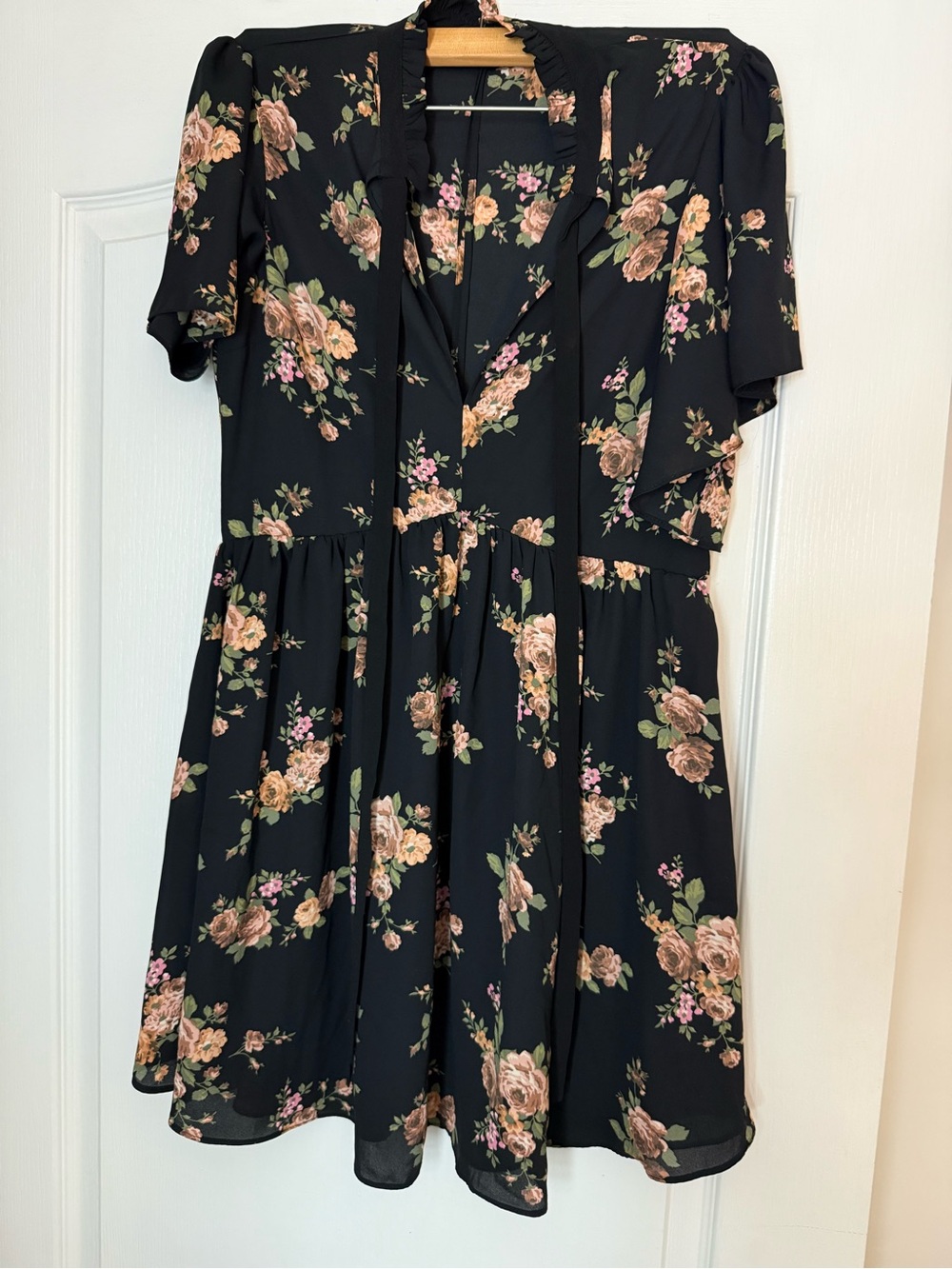 Zara Black Floral Ruffle-Trim Mini Dress